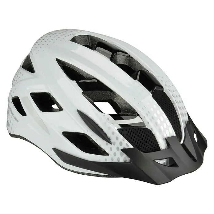 Fischer Fahrradhelm Lano - L/XL 58 - 61 cm - Ein weißer Fahrradhelm mit schwarzem Visier, der Sicherheit und Stil vereint. Ideal für Radfahrer, die Wert auf Schutz und modernes Design legen.