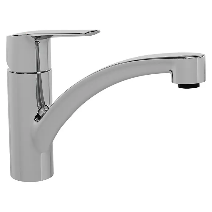 Grohe QuickFix Spültischarmatur Start - Ausladung Armatur: 227 mm, Chrom, Schwenkbereich: 140 ° - Nahaufnahme einer glänzenden Chrom-Küchenarmatur mit einem eleganten, gebogenen Auslauf, die Funktionalität und modernes Design vereint.
