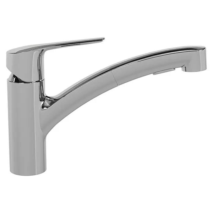 Grohe QuickFix Spültischarmatur Start - Chrom, Ausziehbar, Glänzend - Abgebildete Chrom-Küchenarmatur mit modernem Design und ausziehbarer Brause für komfortable Nutzung. Die glänzende Oberfläche ist leicht zu reinigen.