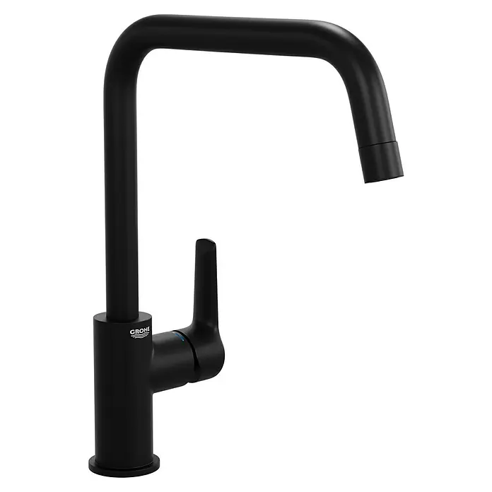 Grohe Start Spültischarmatur - Ausladung Armatur: 228 mm, Schwarz, Matt - Moderner schwarzer Grohe Küchenarmatur mit einem schlanken, gebogenen Auslaufdesign für eine stilvolle und funktionale Küche.