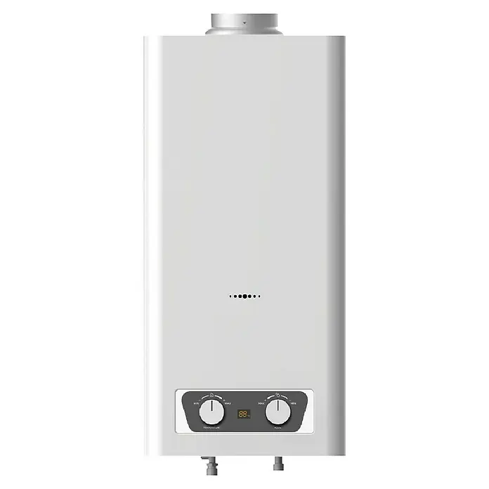 Corberó Calentador atmosférico CCATM11GNNOX - 22 kW, Caudal de agua: 11 l/min, Gas natural - Calentador de agua a gas blanco con control de temperatura y caudal para un suministro de agua caliente cómodo.