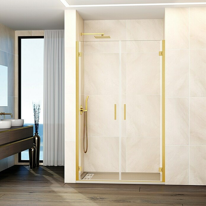 GME Mampara de ducha frontal Glass (96,7 x 195 cm, Espesor de vidrio: 6 mm, Oro) | BAUHAUS