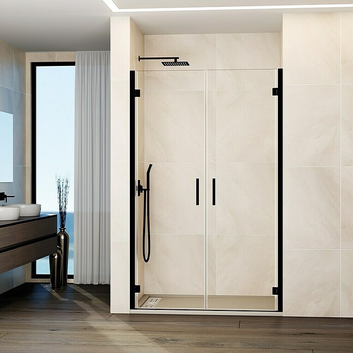GME Mampara de ducha frontal Glass (121,7 x 195 cm, Espesor de vidrio: 6 mm, Negro) | BAUHAUS