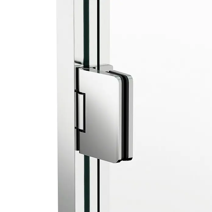 GME Mampara de ducha esquinera Glass K - L x An x Al: 40 x 50 x 195 cm, Cromo - Bisagra de puerta de cristal cromada pulida con juntas negras, asegurando un panel de cristal.