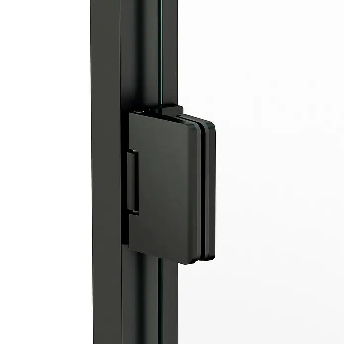 GME Mampara de ducha esquinera Glass K - L x An x Al: 70 x 65 x 195 cm, Titanio - Primer plano de un accesorio negro para cabina de ducha, destacando su alta calidad y diseño moderno.