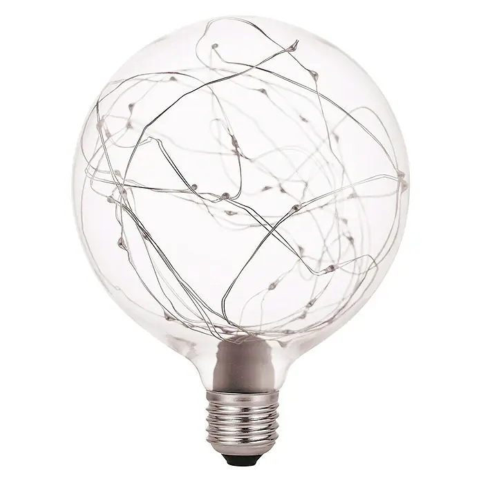 Garza Bombilla LED Vintage - E27, No regulable, Blanco cálido, 170 lm, 1,2 W, Guirnalda - Primer plano de una bombilla decorativa con delicadas luces LED en su interior, creando un ambiente cálido y acogedor.