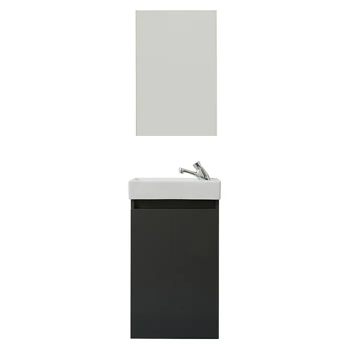 Trendteam Badmöbel-Set Champ - Grau, Matt, B x T x H: 40 x 22 x 110 cm - Ein moderner Waschtisch mit grauem Unterschrank und einem Spiegel darüber, perfekt für jedes Badezimmerdesign.