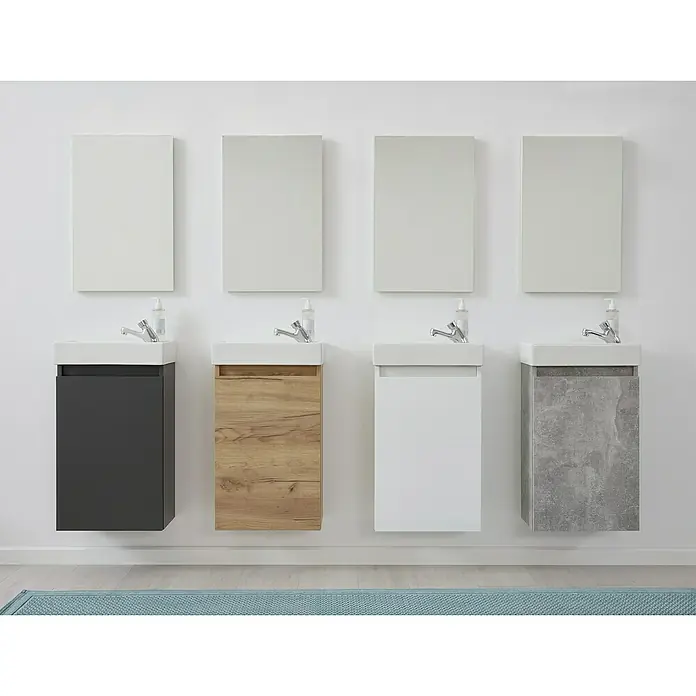 Trendteam Badmöbel-Set Champ - Evoke Eiche, Matt, B x T x H: 40 x 22 x 110 cm - Verschiedene Badezimmerunterschränke mit Waschtisch und Spiegel in Grau, Holz, Weiß und Betonoptik. Modernes Design für das Bad.