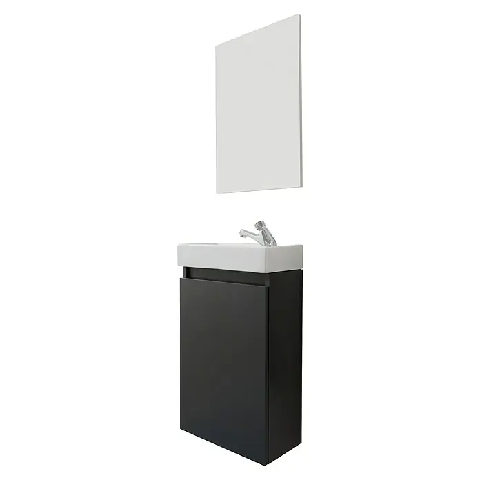 Trendteam Badmöbel-Set Champ - Grau, Matt, B x T x H: 40 x 22 x 110 cm - Ein moderner Waschtisch mit Unterschrank in Anthrazit und einem darüber hängenden, schlichten Spiegel. Elegantes Badmöbel-Set.