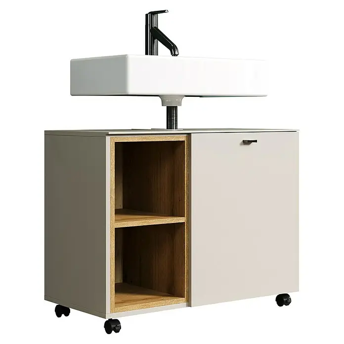 Trendteam Sao Paulo Waschbeckenunterschrank - B x T x H: 80 x 42 x 64 cm, Kaschmir/Evoke Eiche - Waschtischunterschrank mit offenem Regal und Schublade in modernem Design. Die ideale Ergänzung für jedes Badezimmer.