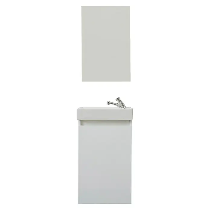 Trendteam Badmöbel-Set Champ - Weiß, Matt, B x T x H: 40 x 22 x 110 cm - Ein minimalistischer, weißer Waschtisch mit einer modernen Armatur präsentiert. Schlichtes Design für ein elegantes Badezimmer.