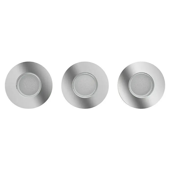 Philips Hue LED-Einbauleuchten-Set rund White and Color Ambience Xamento - 4,2 W, Ø x H: 9,2 x 9,2 cm, Chrome, 3 Stk., RGBW - Drei moderne LED-Einbaustrahler in Silber. Das moderne Design fügt sich nahtlos in jeden Raum ein und bietet eine energieeffiziente Beleuchtung.
