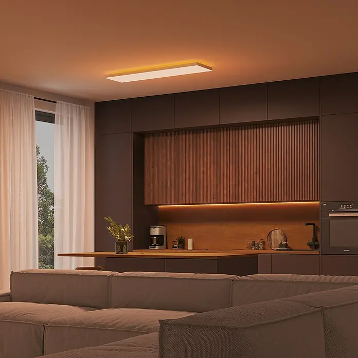 Philips Hue LED-Deckenleuchte Datura - 67 W, L x B x H: 120 x 30 x 5 cm, Weiß - Moderne Küche mit stilvoller Deckenleuchte, die warmes Licht spendet und eine angenehme Atmosphäre im Raum schafft. Elegantes Design und hochwertige Verarbeitung.