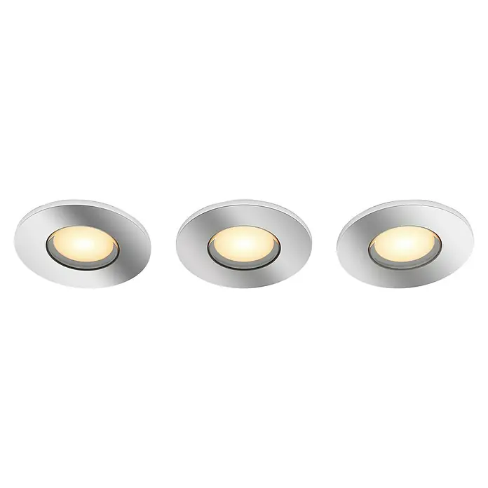 Philips Hue LED-Einbauleuchten-Set White Ambience - 4,2 W, L x B x H: 7 x 9,45 x 9,45 cm, Chrome, 3 Stk., Neutralweiß - Drei runde LED-Deckenleuchten in Silber mit warmweißem Licht. Ideal für modernes Wohndesign mit energiesparender Beleuchtungslösung.