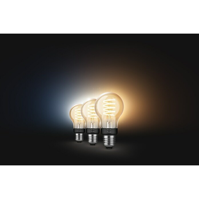 Philips Hue Smart-LED-Lampe White Ambiance Filament (E27, Dimmbar, Warmweiß, 550 lm, 7 W, Lampenbezeichnung: G93, 3 Stk.) | BAUHAUS