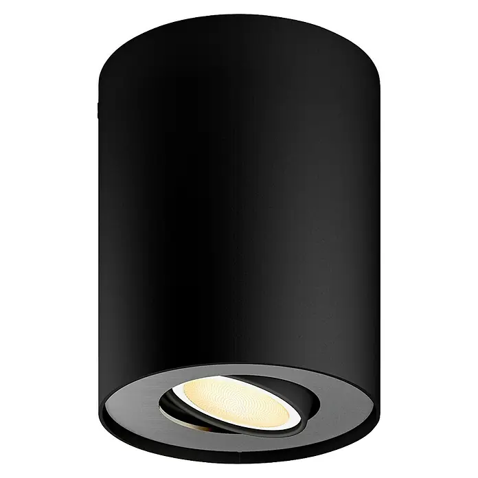 Philips Hue LED-Deckenstrahler White Ambiance Pillar - 4,2 W, L x B x H: 10,3 x 10,3 x 12 cm, Schwarz, Neutralweiß - Moderne schwarze Deckenleuchte mit drehbarem Spot. Ideal für stilvolle Innenraumbeleuchtung und Akzentuierung von Wohnbereichen.