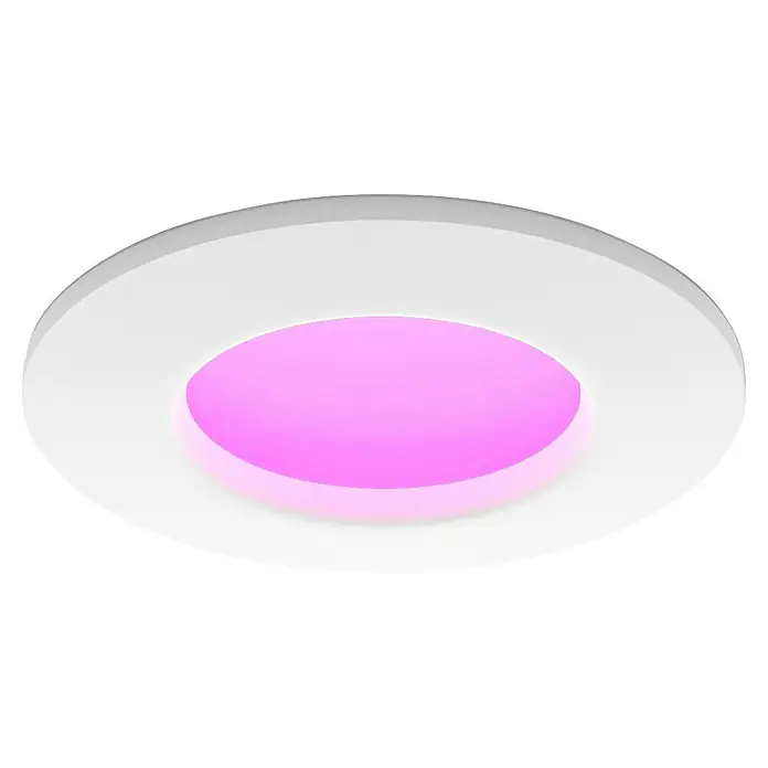 Philips Hue LED-Einbauspot White & Color Ambience Slim Recessed S - 8,3 W, RGBW, Durchmesser: 9 cm, 1 Stk., Weiß - Deckenleuchte in Weiß mit pinkfarbenem Licht. Moderne runde LED-Leuchte für stilvolle Innenraumbeleuchtung, sorgt für angenehmes Ambiente.