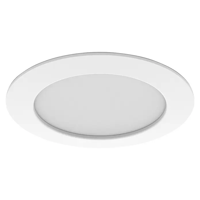 Philips Hue LED-Einbauspot White & Color Ambience Slim Recessed L - 12 W, RGBW, Durchmesser: 17 cm, 1 Stk., Weiß - Eine Nahaufnahme einer weißen Deckenleuchte mit einem runden Diffusor und einem schlichten, modernen Design auf dunklem Hintergrund.