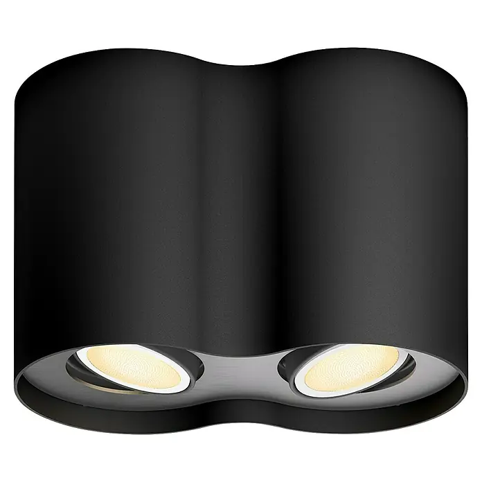 Philips Hue LED-Deckenstrahler White Ambience Pillar - 4,2 W, L x B x H: 19,3 x 10,3 x 12 cm, Weiß, Neutralweiß - Moderne Doppelstrahler-Deckenleuchte in Schwarz. Elegantes Design für stilvolle Beleuchtungslösungen im Innenbereich mit zwei integrierten Lichtquellen.