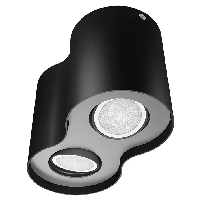 Philips Hue LED-Deckenstrahler White Ambience Pillar - 4,2 W, L x B x H: 19,3 x 10,3 x 12 cm, Weiß, Neutralweiß - Eine stilvolle schwarze Deckenleuchte mit zwei Lichtquellen, ideal für moderne Innenräume. Elegantes Design für angenehme Beleuchtung.