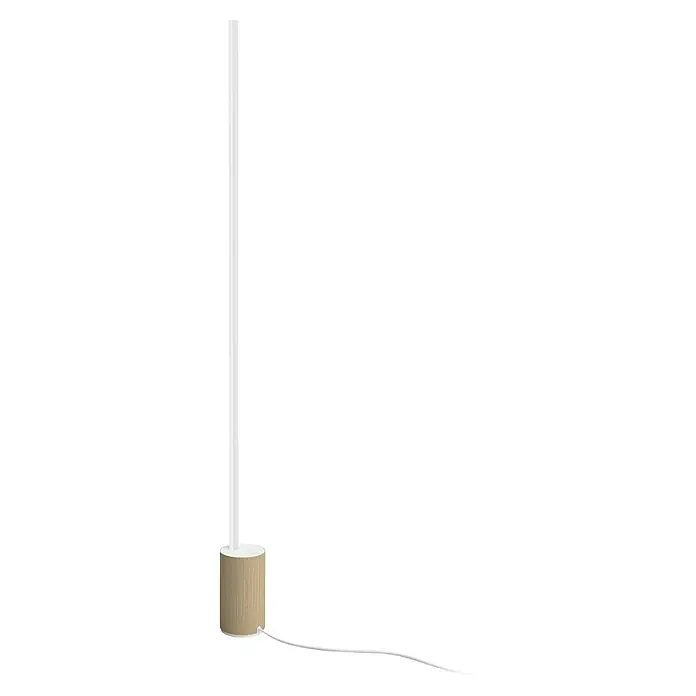 Philips Hue LED-Stehleuchte Signe - 29 W, Höhe: 145 cm, Weiß/ Oak, RGBW - Ein minimalistischer, weißer Raumteiler mit einem Sockel in Holzoptik, der Funktionalität und schlichtes Design vereint.