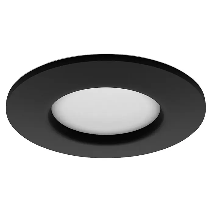 Philips Hue LED-Einbauspot White & Color Ambience Slim Recessed S - 8,3 W, RGBW, Durchmesser: 9 cm, 1 Stk., Schwarz - Nahaufnahme einer modernen, grauen Deckenleuchte mit einem ovalen, hellen Diffusor.