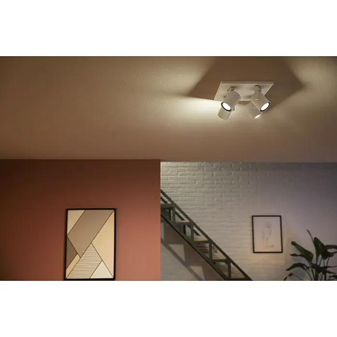 Philips Hue LED-Deckenstrahler White and Color Ambience Argenta - 16,8 W, L x B x H: 24 x 24 x 12,6 cm, Weiß, RGBW, Anzahl Leuchtmittel: 4 Stk. - Eine moderne Deckenleuchte mit drei verstellbaren Spots sorgt für eine optimale Ausleuchtung des Raumes.