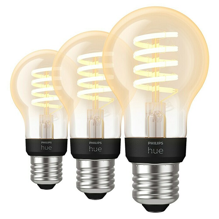 Philips Hue Smart-LED-Lampe White Ambiance Filament (E27, Dimmbar, Warmweiß, 550 lm, 7 W, Lampenbezeichnung: G93, 3 Stk.) | BAUHAUS