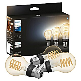 Philips Hue Smart-LED-Lampe White Ambiance Filament (E27, Dimmbar, Warmweiß, 550 lm, 7 W, Lampenbezeichnung: G93, 3 Stk.)