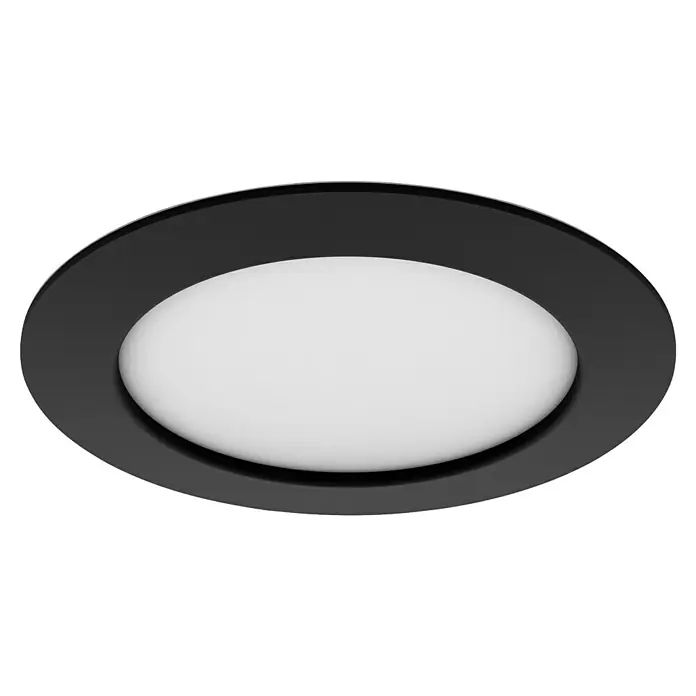 Philips Hue LED-Einbauspot White & Color Ambience Slim Recessed L - 12 W, RGBW, Durchmesser: 17 cm, 1 Stk., Schwarz - Nahaufnahme einer runden LED-Deckenleuchte mit einem schlanken, modernen Design und einer energieeffizienten Beleuchtungslösung.