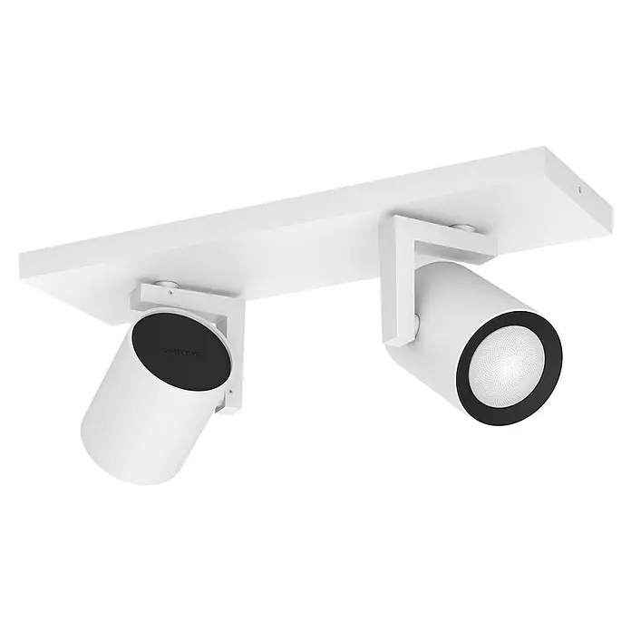 Philips Hue LED-Deckenstrahler White and Color Ambience Argenta - 4,2 W, L x B x H: 30,5 x 8,9 x 12,6 cm, Weiß, RGBW - Eine weiße Philips Doppelstrahler-Deckenleuchte, perfekt für stilvolle Beleuchtung. Das Produkt ist modern und funktional gestaltet.