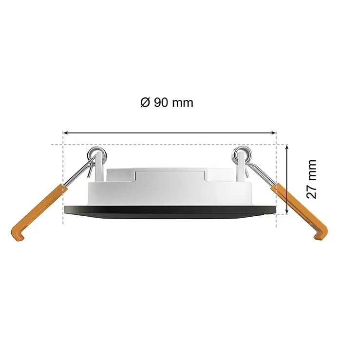 Philips Hue LED-Einbauspot White & Color Ambience Slim Recessed S - 8,3 W, RGBW, Durchmesser: 9 cm, 1 Stk., Schwarz - Abmessungen der LED-Einbauleuchte, Durchmesser 90 mm und Höhe 27 mm.