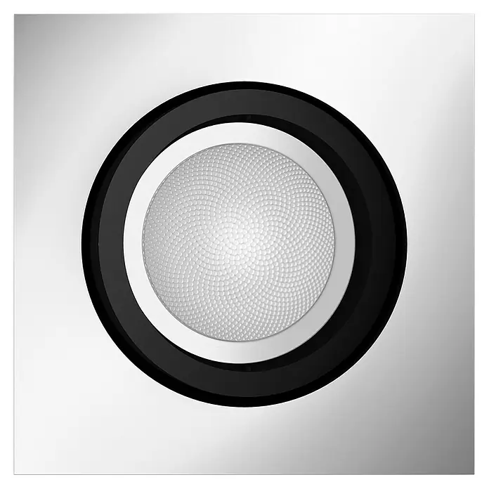 Philips Hue LED-Einbauleuchte White and Color Ambience Centura - 4,2 W, L x B x H: 10 x 9 x 9 cm, Silber, RGBW - Einbauleuchte mit kreisförmigem Muster, umgeben von einem schwarzen Ring. Stilvolles Design für moderne Innenräume.