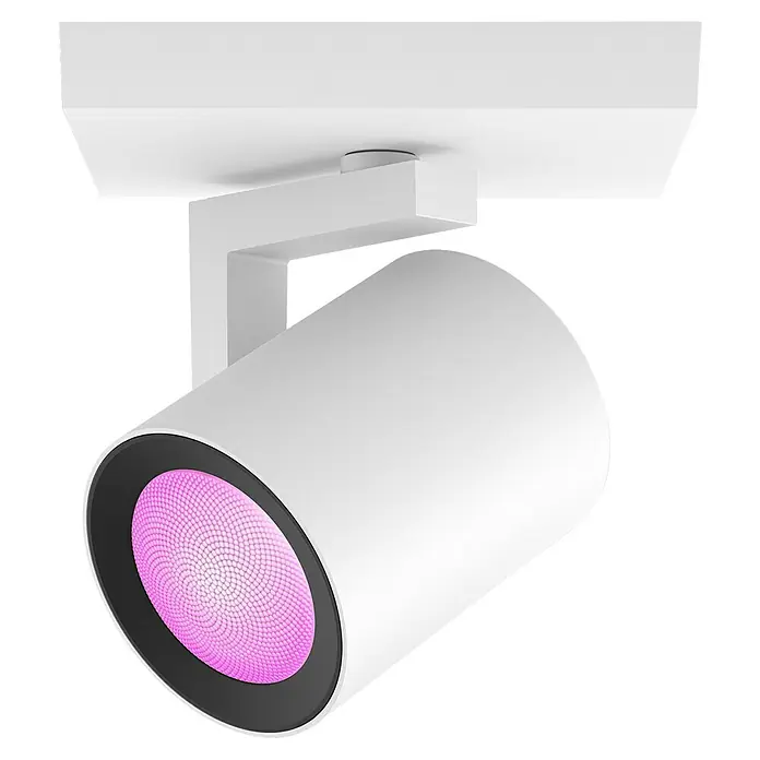Philips Hue LED-Deckenstrahler White and Color Ambience Argenta - 4,2 W, L x B x H: 9 x 10,63 x 19 cm, Weiß, RGBW, Anzahl Leuchtmittel: 1 Stk. - Ein LED-Strahler in Weiß mit einem pinkfarbenen Licht. Ideal für Akzentbeleuchtung und moderne Innenräume.