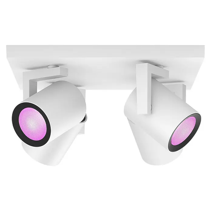 Philips Hue LED-Deckenstrahler White and Color Ambience Argenta - 16,8 W, L x B x H: 24 x 24 x 12,6 cm, Weiß, RGBW, Anzahl Leuchtmittel: 4 Stk. - Zwei weiße LED-Deckenstrahler mit pinkfarbenem Licht und modernem Design, ideal zur Akzentuierung von Wohnräumen.