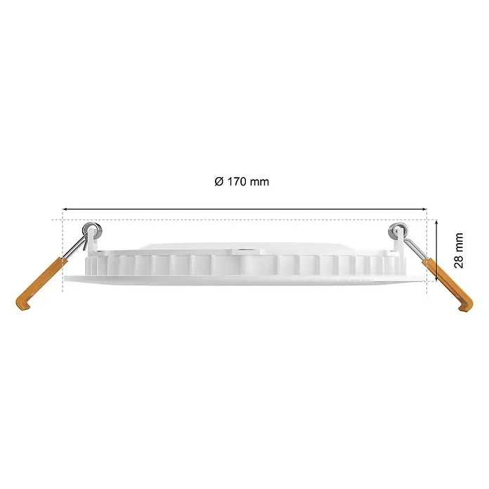 Philips Hue LED-Einbauspot White & Color Ambience Slim Recessed L - 12 W, RGBW, Durchmesser: 17 cm, 1 Stk., Weiß - Seitenansicht einer LED-Einbauleuchte mit den Maßen Durchmesser 170 mm und einer Höhe von 28 mm.\n