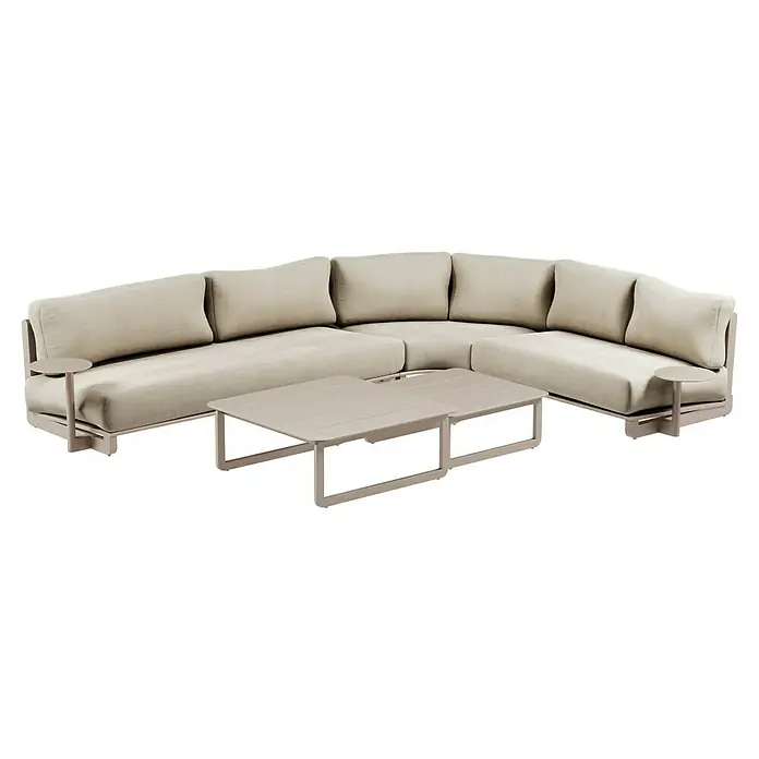 Loungemöbel-Set - 7 -tlg., Aluminium, Polyester, Dust Nature - Elegante modulare Sofagarnitur mit passendem Tisch, ideal für stilvolle Außenbereiche und entspannte Stunden im Freien.