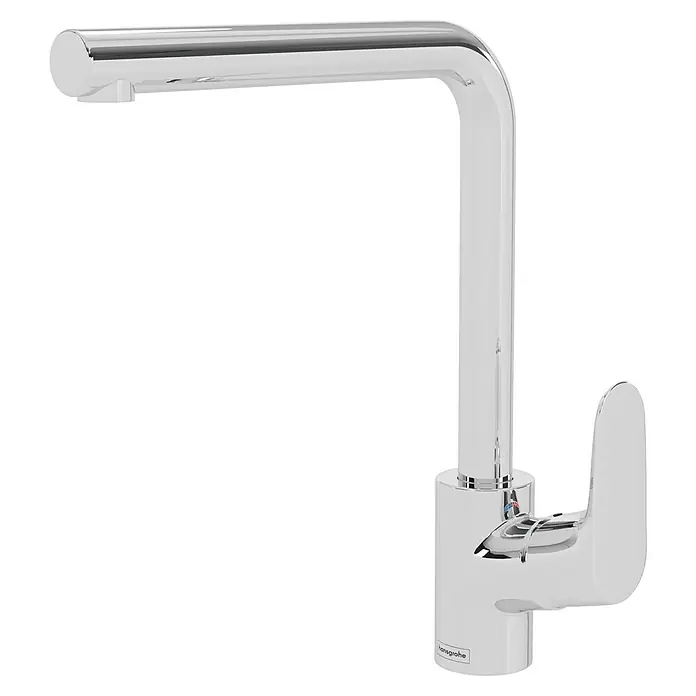 Hansgrohe Grifo de cocina Focus M41 - Caño en L, Cromo, Brillante - Un moderno grifo de lavabo Hansgrohe cromado, con un diseño minimalista y líneas limpias para un baño elegante.