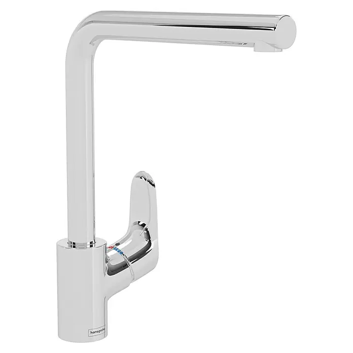 Hansgrohe Grifo de cocina Focus M41 - Caño en L, Cromo, Brillante - Un grifo elegante y moderno con acabado cromado. Este grifo Hansgrohe presenta un diseño minimalista y funcionalidad, la adición perfecta para su fregadero.