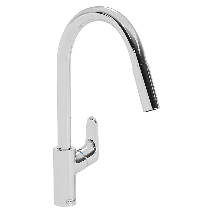 Hansgrohe Grifo de cocina Focus M41 - Cromo, Brillante - Un elegante grifo de cocina de Hansgrohe en aspecto cromado, que impresiona por su diseño curvo y la alta calidad.
