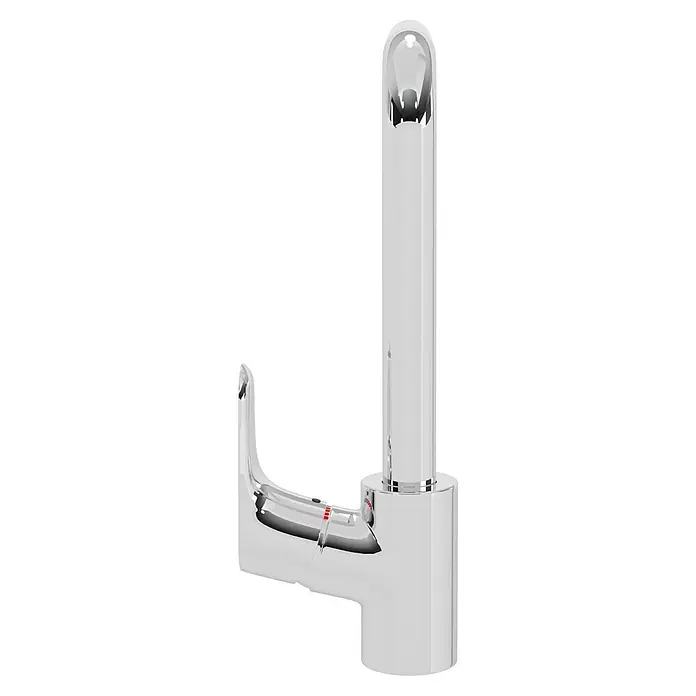 Hansgrohe Grifo de cocina Focus M41 - Caño en L, Cromo, Brillante - Esta foto muestra un moderno grifo de cocina cromado con un diseño elegante. Combina funcionalidad con una estética minimalista.