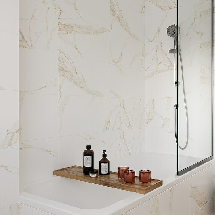 Wandfliese Calacatta (30 x 60 cm, Weiß/Gold, Glänzend) | BAUHAUS