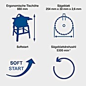 Scheppach Tischkreissäge HS254 (2 200 W, Durchmesser Sägeblatt: 254 mm, Schnitttiefe bei 90 °: 0 mm - 85 mm) | BAUHAUS