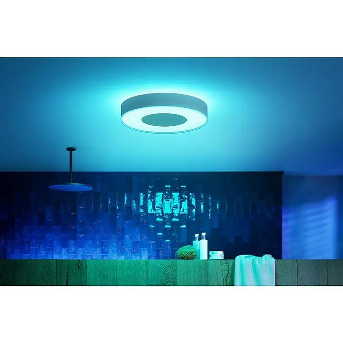 Philips Hue LED-Deckenleuchte rund Xamento - 53 W, Ø x H: 48,1 x 8,4 cm, Weiß, RGBW - Ein rundes, farbwechselndes LED-Deckenlicht, das mit seinem modernen Design für eine stimmungsvolle Beleuchtung im Raum sorgt.
