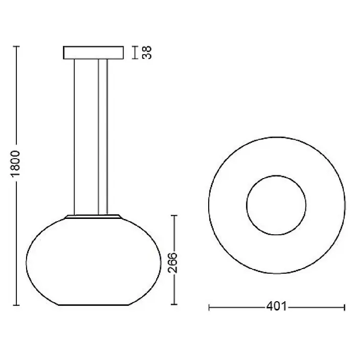 Philips Hue LED-Pendelleuchte Flourish - 39,5 W, L x B x H: 40,1 x 40,1 x 30 cm, Weiß - Schema der Hängeleuchte mit Abmessungen.
