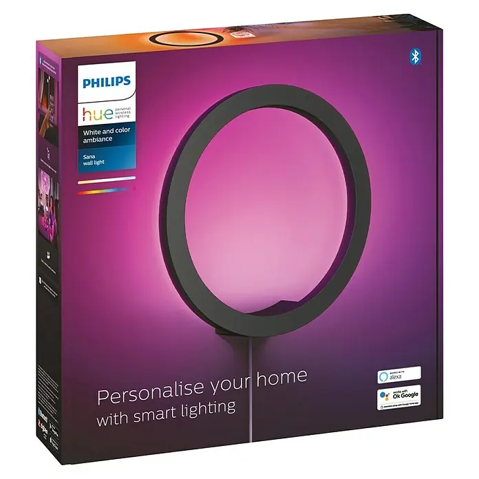 Philips Hue LED-Wandleuchte White and color ambience Sana - 20 W, L x B x H: 5,2 x 22,5 x 22,5 cm, Schwarz, RGBW - Die Verpackung der Philips Hue Sana Wandleuchte, die eine stimmungsvolle, farbige Beleuchtung ermöglicht.