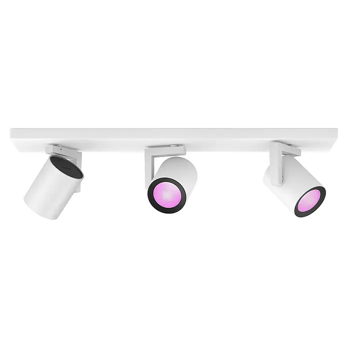 Philips Hue LED-Deckenstrahler White and Color Ambience Argenta - 4,2 W, L x B x H: 48 x 8,9 x 12,6 cm, Weiß, RGBW, Anzahl Leuchtmittel: 3 Stk. - Dreifache weiße Schienenleuchte mit verstellbaren Köpfen und farbigen Akzenten.