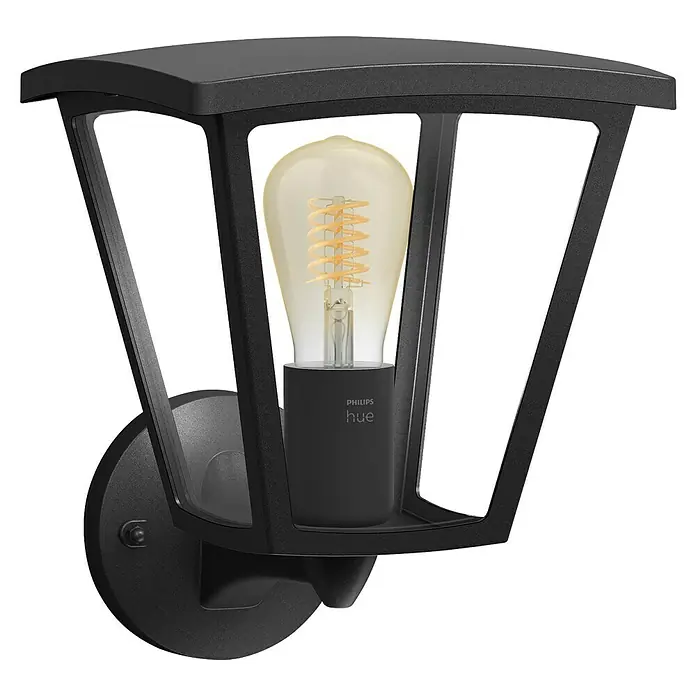 Philips Hue LED-Wandleuchte Inara - 7 W, L x B x H: 21,9 x 22,6 x 27,7 cm, Schwarz, Warmweiß - Eine elegante Philips Hue Laterne für den Außenbereich mit einem warmen, dimmbaren Licht.