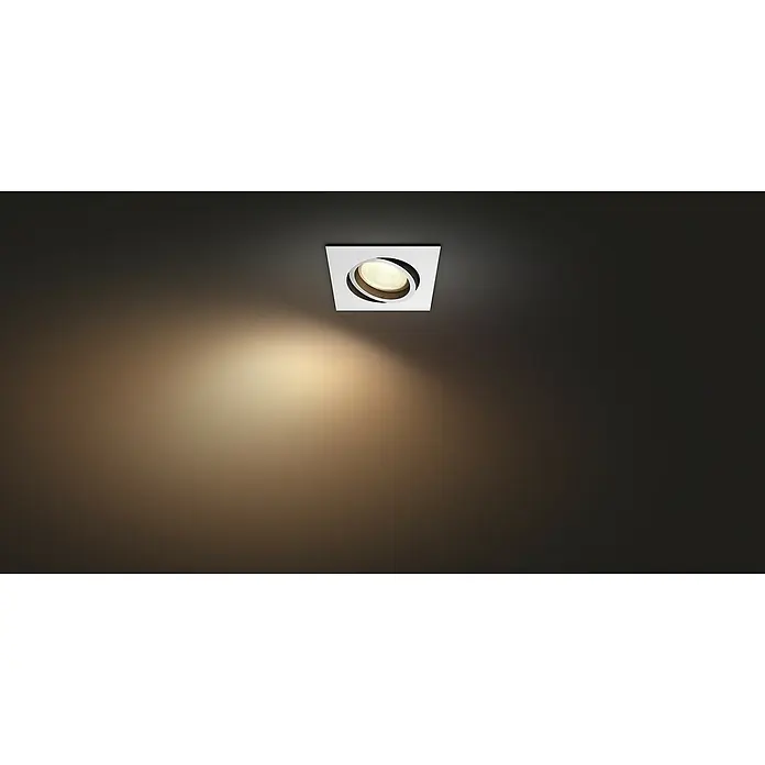 Philips Hue LED-Einbauleuchte White and Color Ambience Centura - 4,2 W, L x B x H: 10 x 9 x 9 cm, Weiß, RGBW - Quadratische Deckenleuchte mit rundem Ausschnitt und warmem Lichtschein, ideal für moderne Innenräume.