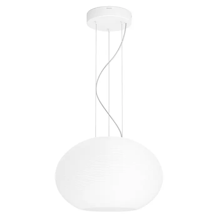 Philips Hue LED-Pendelleuchte Flourish - 39,5 W, L x B x H: 40,1 x 40,1 x 30 cm, Weiß - Eine moderne, weiße Hängeleuchte mit einem spiralförmigen Kabel, ideal für stilvolle Beleuchtung in jedem Raum.